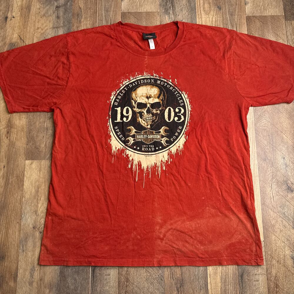 Harley‎ Davidson T-Shirt Men's 2XL Red Skull Barbados Motorcycle Distressed 6409